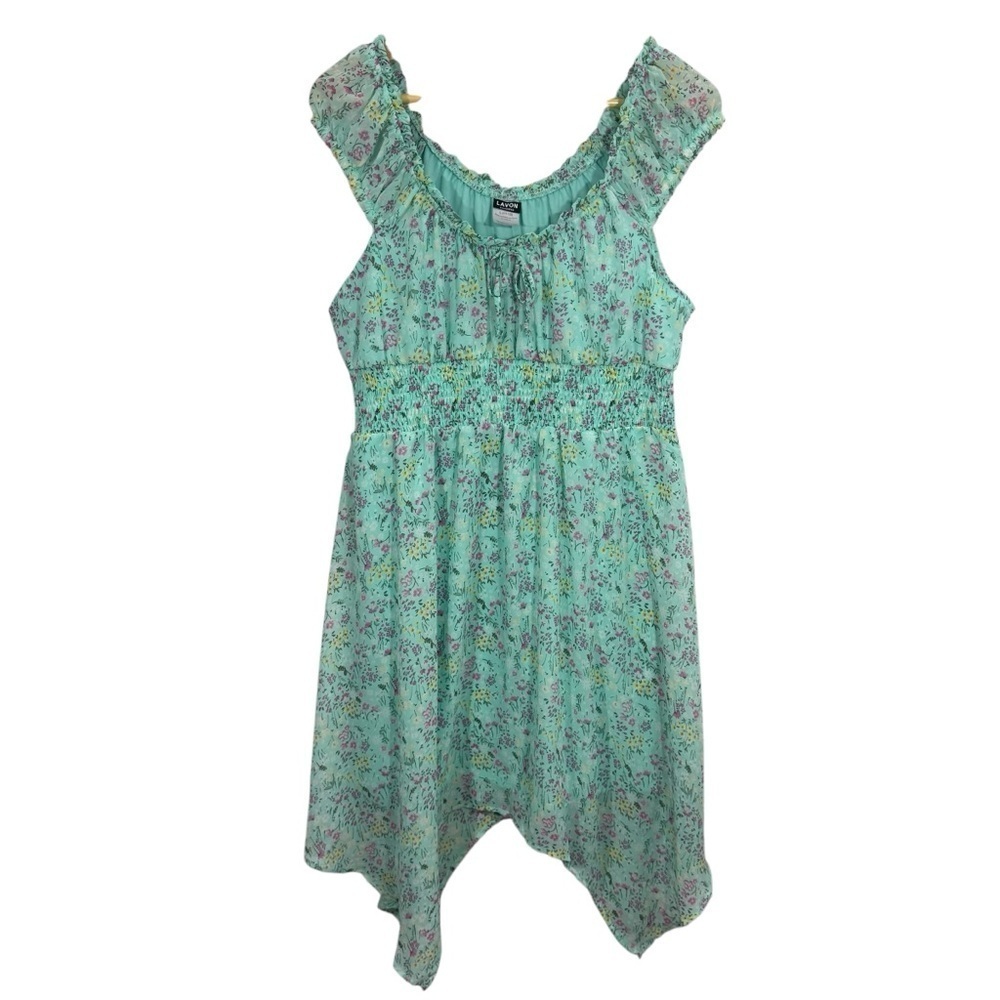 Boho Mint Floral Handkerchief-Hem Dress